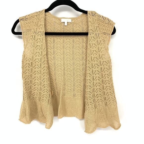 Kookai Sweaters - Kookai Sweater Vest Womens Size 1 US Small Tan Crochet Pointelle Knit Sleeveless